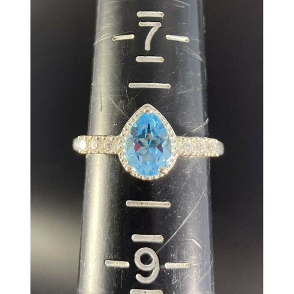 STS 925 Aquarmine CZ Cocktail Ring Size 8 Signed Chuck Clemency - Picture 7 of 7